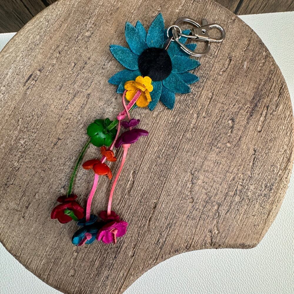 Blue Daisy Bag Charm Genuine Leather Crossbody Blue Purse Charm NEW - Picture 5 of 5